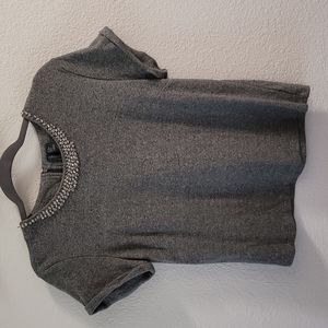 Paraphrase Bejewed Neckline Gray Blouse (M)